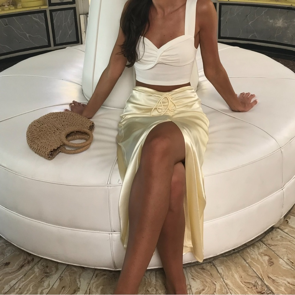 ZARA Yellow satin skirt with slit